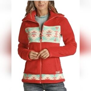 Powder River Outfitters Fleece Western Aztec Pink Teal Zip Up Jacket